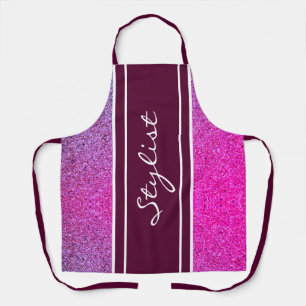 Hair Stylist Salon Purple Pink Glitter Script Apron