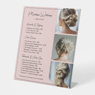 Hair Stylist Salon Services Price List Pink Pedestal Sign