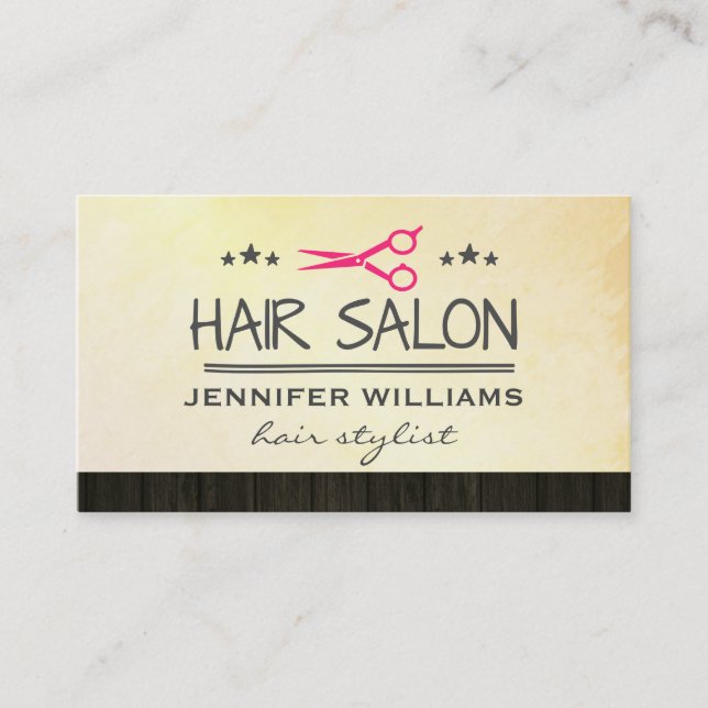 Hair Stylist Salon Shears Wood Trim Business Card (Front)