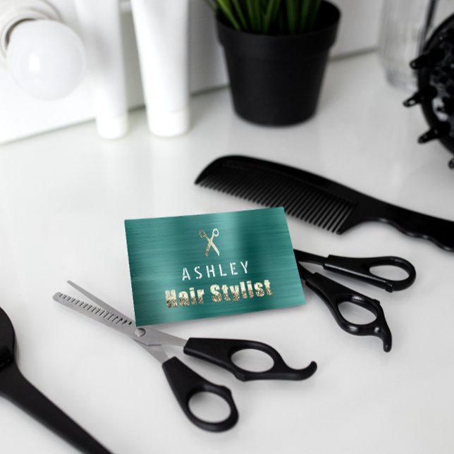Hair Stylist Salon Teal Gold Appointment Card (Creator Uploaded)