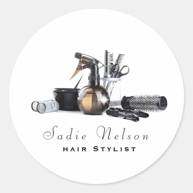 Hair stylist Salon Tools Beauty Business Classic Round Sticker (Front)