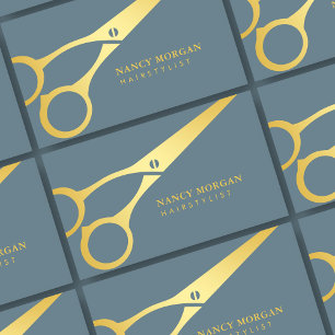 Hair stylist Scissor Dusty Blue And Gold  Business Card