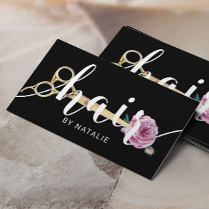 Hair Stylist Scissor & Flower Typography Salon Business Card