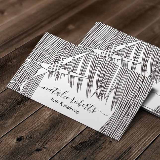 Hair Stylist Scissor & Hair illustration Salon Business Card (Creator Uploaded)