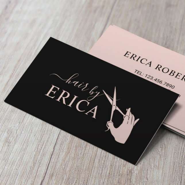 Hair Stylist Scissor & Hand Black Blush Pink Business Card (Creator Uploaded)