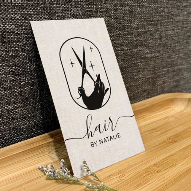 Hair Stylist Scissor & Hand Logo Beauty Salon Business Card (Creator Uploaded)
