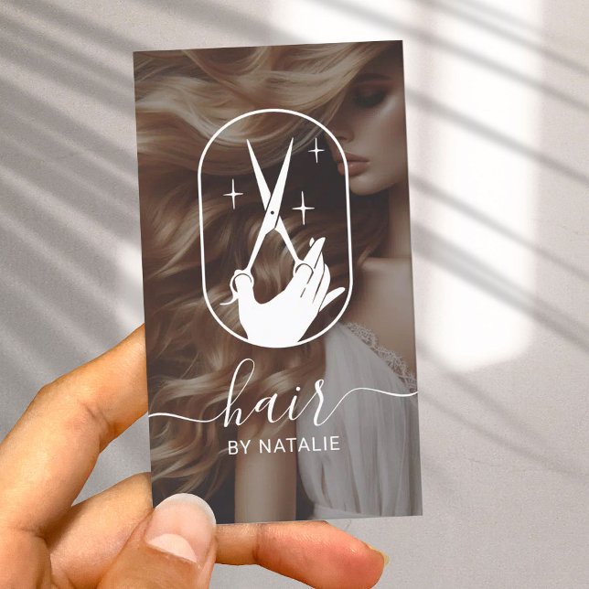 Hair Stylist Scissor Hand Logo Beauty Salon Photo Business Card (Creator Uploaded)