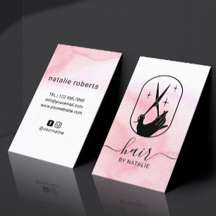 Hair Stylist Scissor & Hand Pink Watercolor Salon Business Card