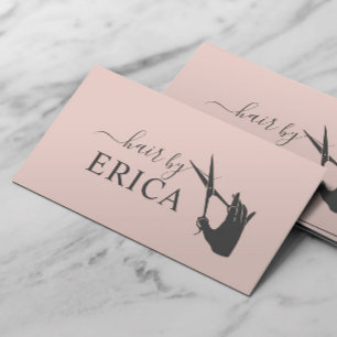 Hair Stylist Scissor & Hand Typography Blush Pink Business Card
