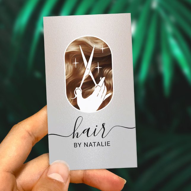 Hair Stylist Scissor Logo Modern Silver Salon Business Card (Creator Uploaded)