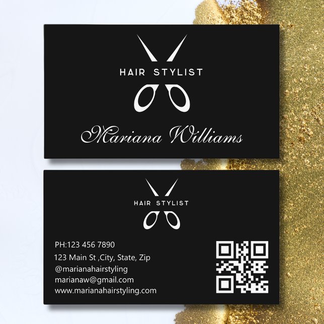 hair stylist  Scissor qr code black minimal simple Business Card (Creator Uploaded)