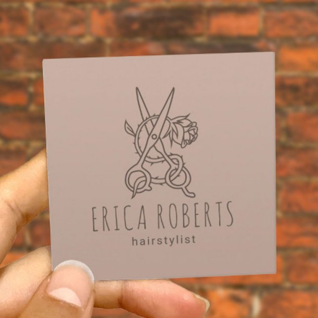 Hair Stylist Scissor & Rose Logo Beauty Salon Square Business Card (Creator Uploaded)
