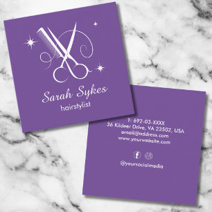 Hair Stylist Scissors Barber Purple Custom Square Business Card