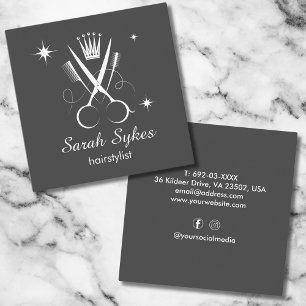 Hair Stylist Scissors Dark Grey Barber Custom Square Business Card