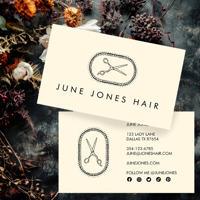 Hair Stylist Scissors Elegant Chic Social Media Business Card (Hair Stylist Scissors Elegant Chic Social Media Business Card
)