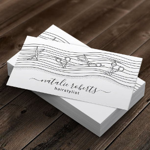 Hair Stylist Scissors & Long Hair Drawing Salon Business Card