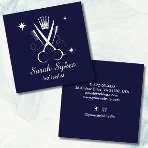 Hair Stylist Scissors Navy Blue Barber Custom Square Business Card