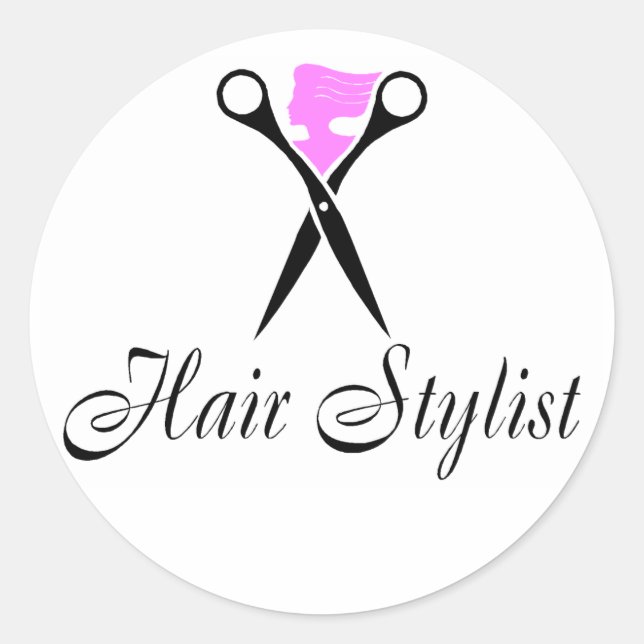 Hair Stylist (Scissors/Pink) Classic Round Sticker (Front)