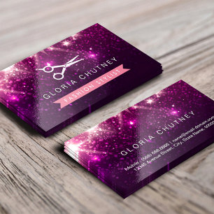 Hair Stylist Scissors - Pink Purple Glitter Business Card