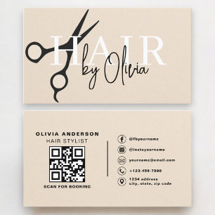Hair Stylist Scissors QR Code Faux Paper Business Card