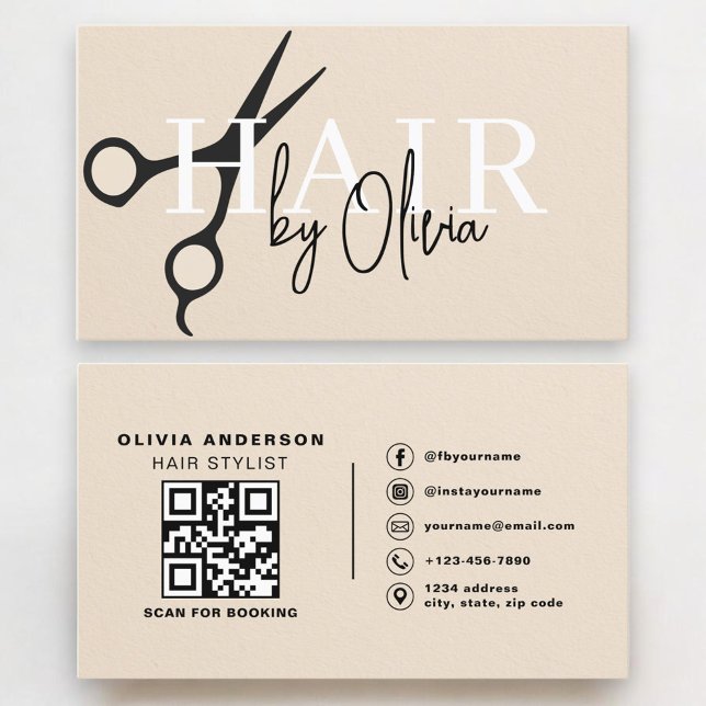 Hair Stylist Scissors QR Code Faux Paper Business Card (Creator Uploaded)