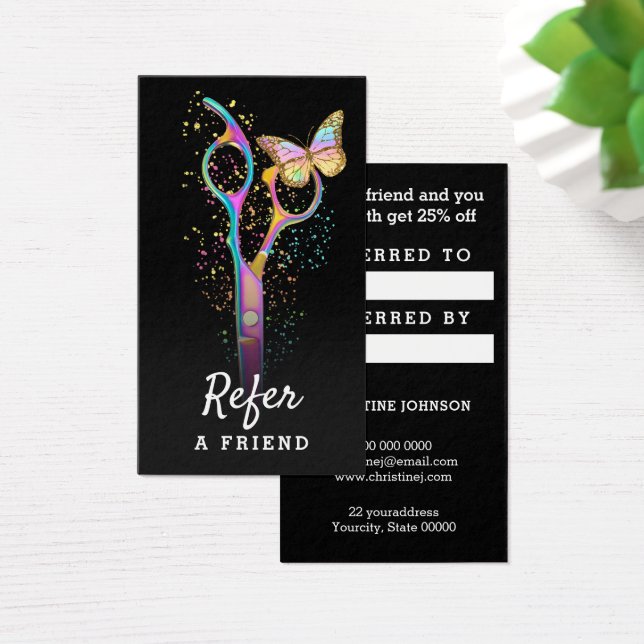 hair stylist scissors referral card (Desk)