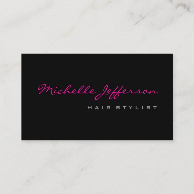 Hair Stylist Script Grey Pink Business Card (Front)
