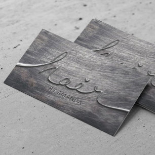 Hair Stylist Script Grunge Metalic Beauty Salon Business Card