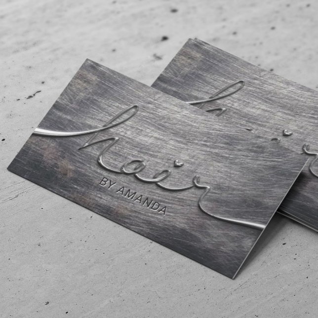 Hair Stylist Script Grunge Metalic Beauty Salon Business Card (Creator Uploaded)
