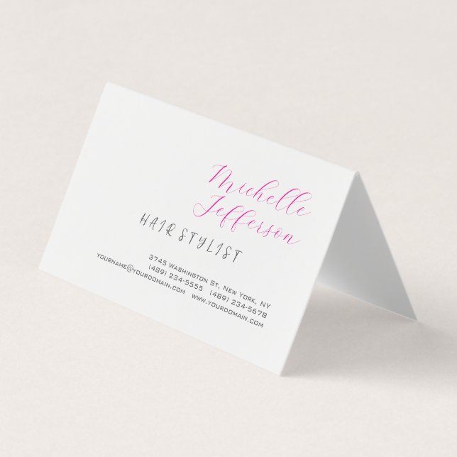 Hair Stylist Script Handwriting Trendy Folded Business Card (Front)