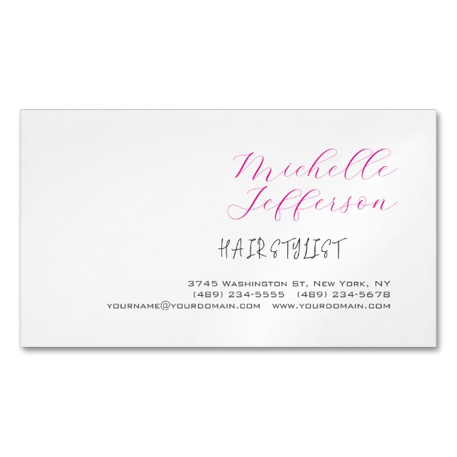 Hair Stylist Script Handwriting Trendy Magnetic Business Card (Front)