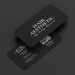 Hair Stylist Script Minimal Monogram Black Business Card