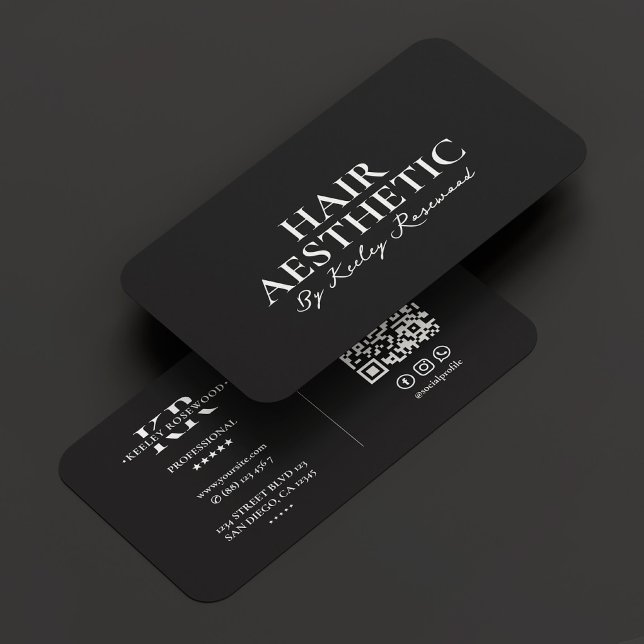 Hair Stylist Script Minimal Monogram Black Business Card (Hair Stylist Script Minimal Monogram Black Business Card
)