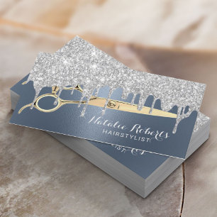 Hair Stylist Silver Drips Dusty Blue Beauty Salon Business Card