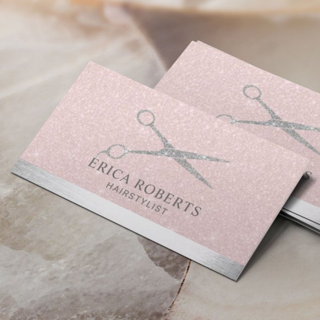 Hair Stylist Silver Scissor Blush Rose Gold Business Card (Creator Uploaded)