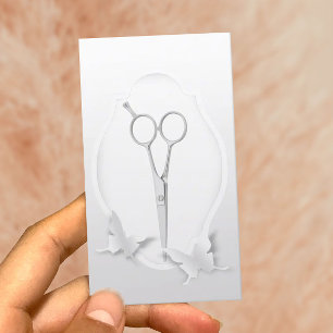 Hair Stylist Silver Scissor & Butterfly Paper Art Business Card