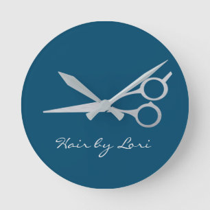 Hair Stylist Silver Scissors Personalised Round Clock
