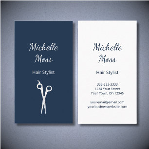 Hair Stylist Simple Minimalist Scissors Navy Blue Business Card