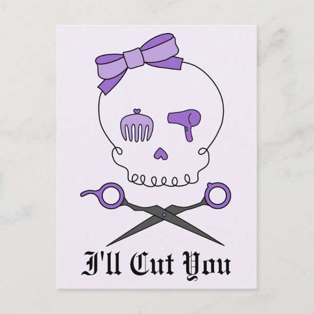 Hair Stylist Skull & Scissor Crossbones - Purple 2 Postcard (Front)