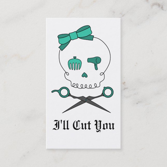 Hair Stylist Skull & Scissor Crossbones -Turquoise Appointment Card (Front)