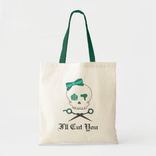 Hair Stylist Skull & Scissor Crossbones -Turquoise Tote Bag