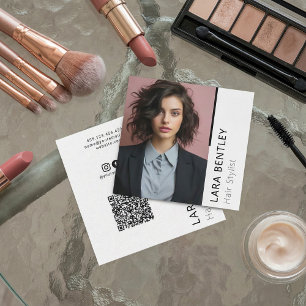 Hair stylist social media QR code business card