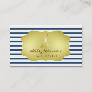 Hair Stylist Striped Gold Faux Saloon Professional Business Card