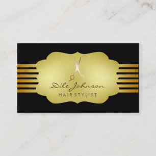 Hair Stylist Striped Gold Glitter Saloon Business Card
