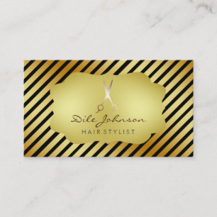 Hair Stylist Striped Gold Glitter Saloon Business Card