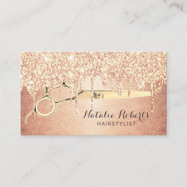 Hair Stylist Stylish Rose Gold Drips Beauty Salon Business Card (Front)