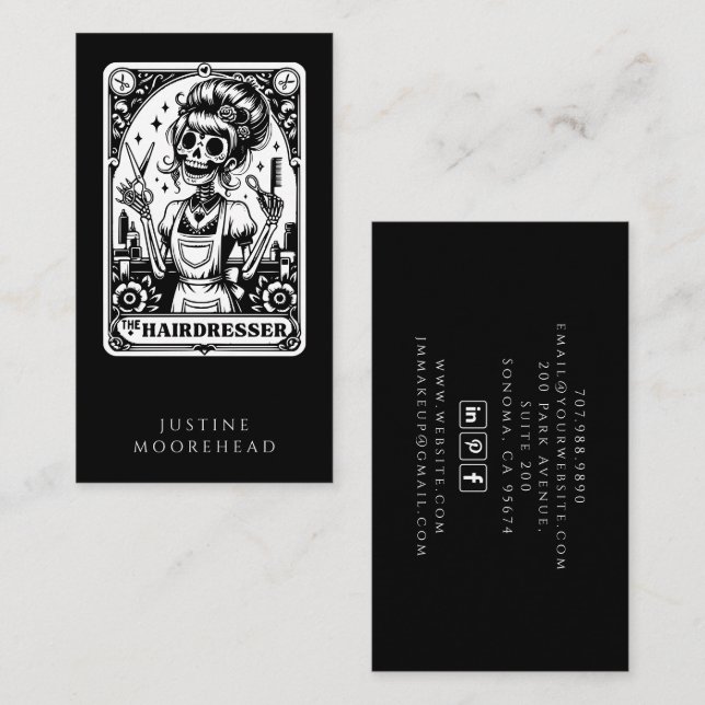 Hair Stylist Tarot Black Business Card (Front/Back)