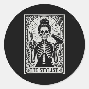 Hair Stylist Tarot Card Skeleton Cosmetology Haird Classic Round Sticker