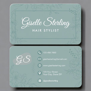 Hair Stylist Teal Green Floral Business Card