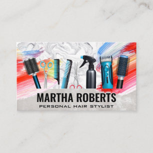 Hair Stylist Tools   Artistic Watercolor Brush Business Card